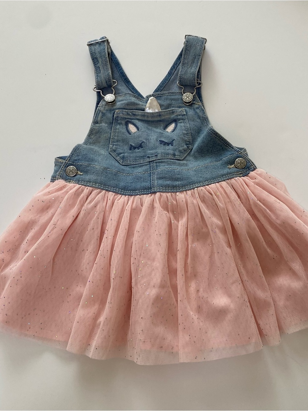 OshKosh B'gosh Denim Unicorn Overall Dress in Blue and Pink